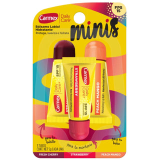 Bálsamo Labial Carmex Minis 3 Tubos Fresa, Cereza, Mango 5 G
